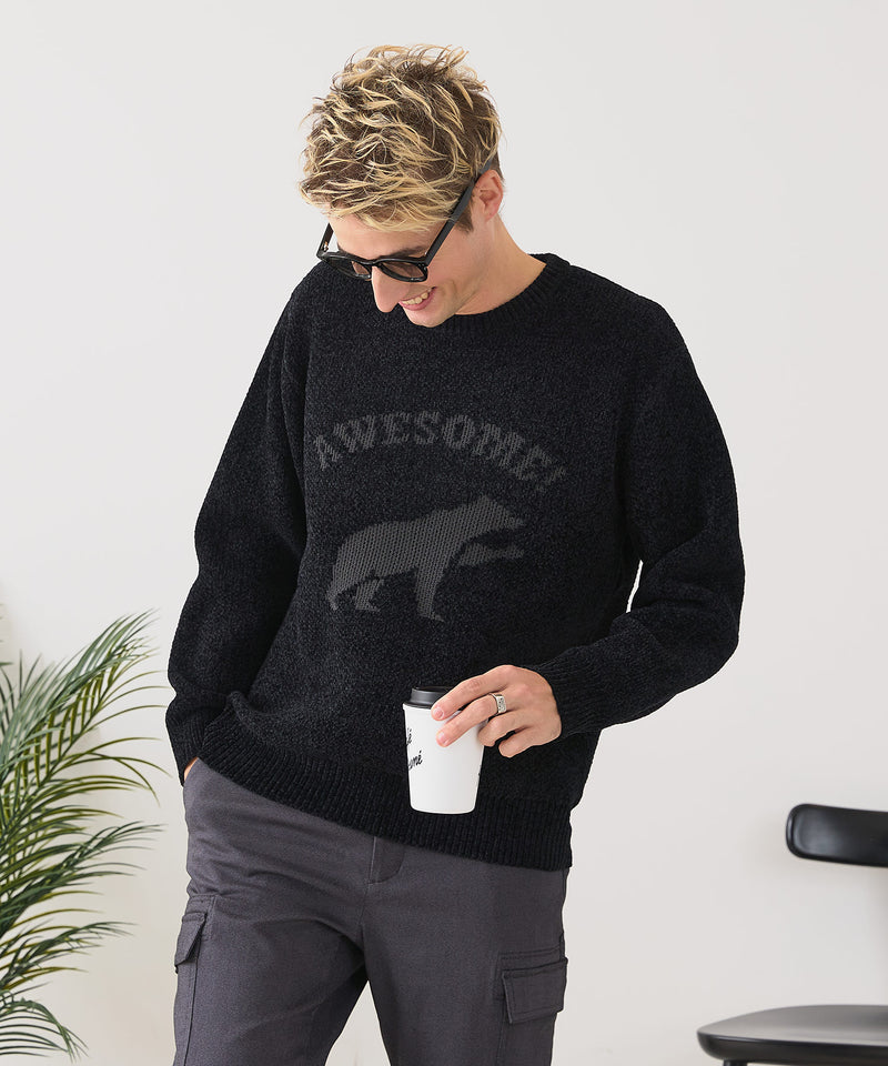 【BLUE STANDARD/ブルースタンダード】モールジャガードニット セーター アニマル 冬服 防寒 暖服