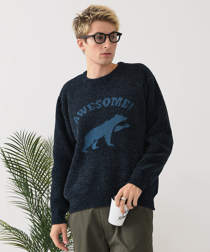 【BLUE STANDARD/ブルースタンダード】モールジャガードニット セーター アニマル 冬服 防寒 暖服