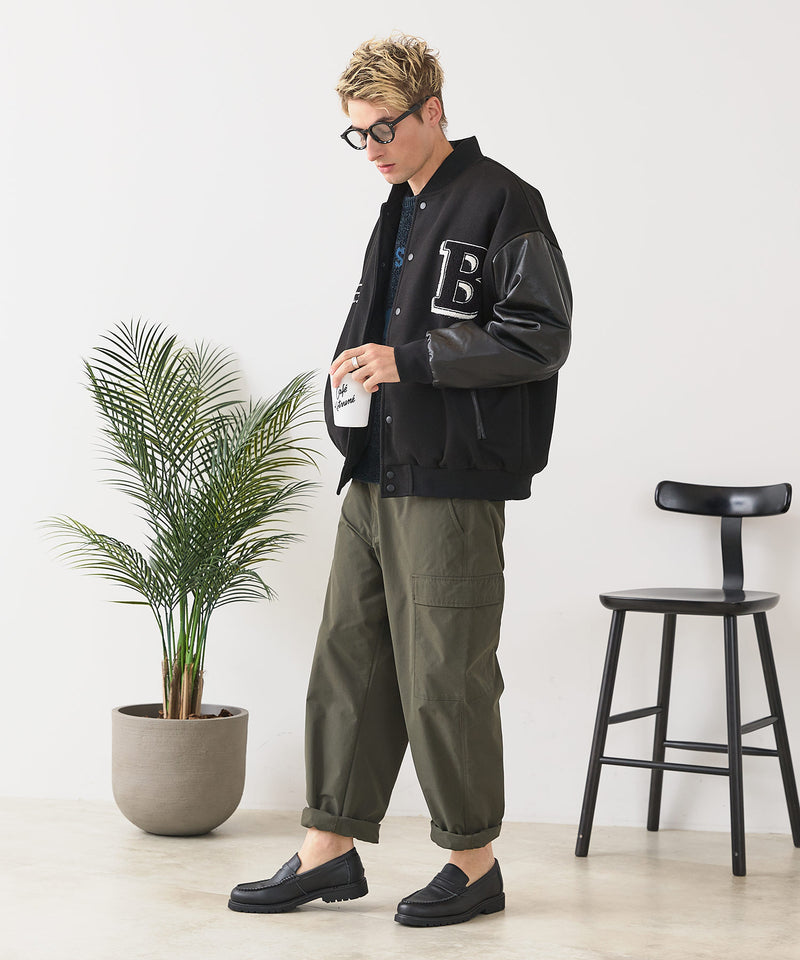 【BLUE STANDARD/ブルースタンダード】フェイクメルトン ワッペン 袖切り替えスタジャン アワードジャケット