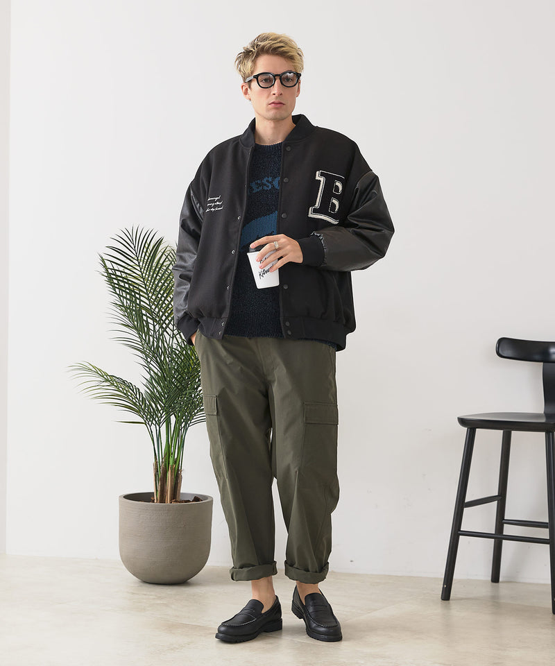 【BLUE STANDARD/ブルースタンダード】フェイクメルトン ワッペン 袖切り替えスタジャン アワードジャケット