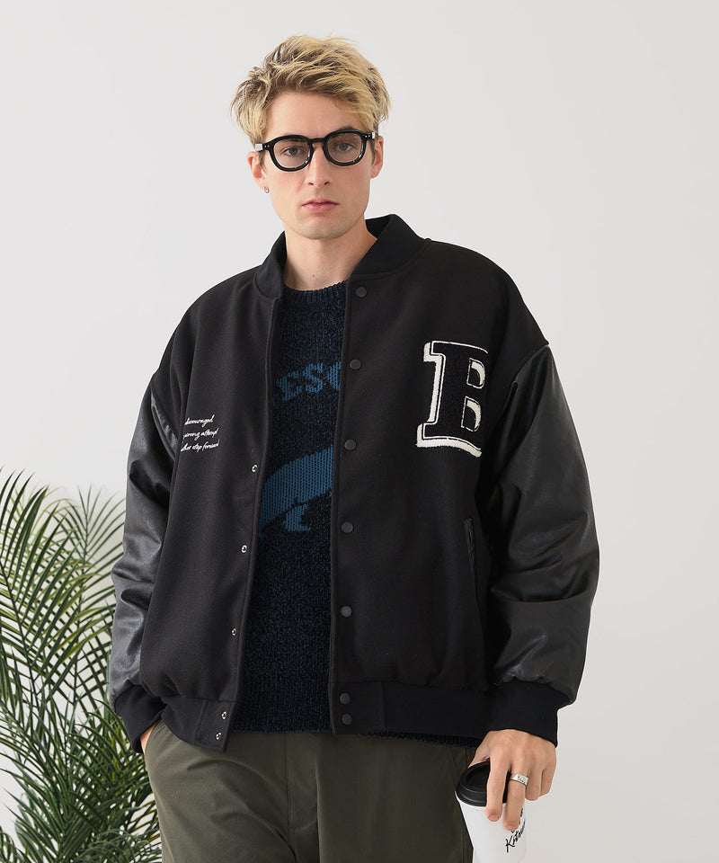 【BLUE STANDARD/ブルースタンダード】フェイクメルトン ワッペン 袖切り替えスタジャン アワードジャケット