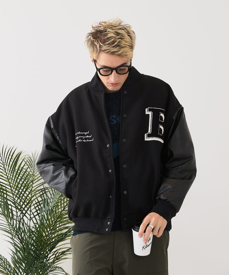 【BLUE STANDARD/ブルースタンダード】フェイクメルトン ワッペン 袖切り替えスタジャン アワードジャケット