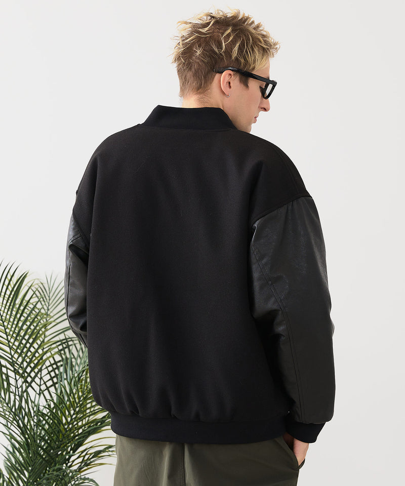 【BLUE STANDARD/ブルースタンダード】フェイクメルトン ワッペン 袖切り替えスタジャン アワードジャケット
