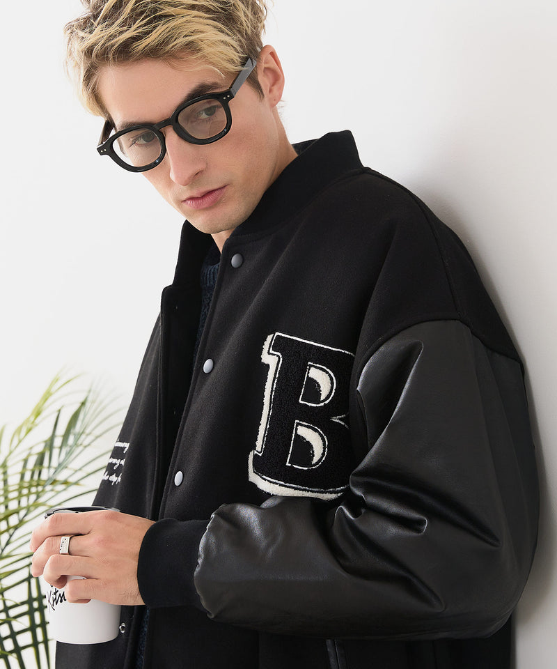 【BLUE STANDARD/ブルースタンダード】フェイクメルトン ワッペン 袖切り替えスタジャン アワードジャケット