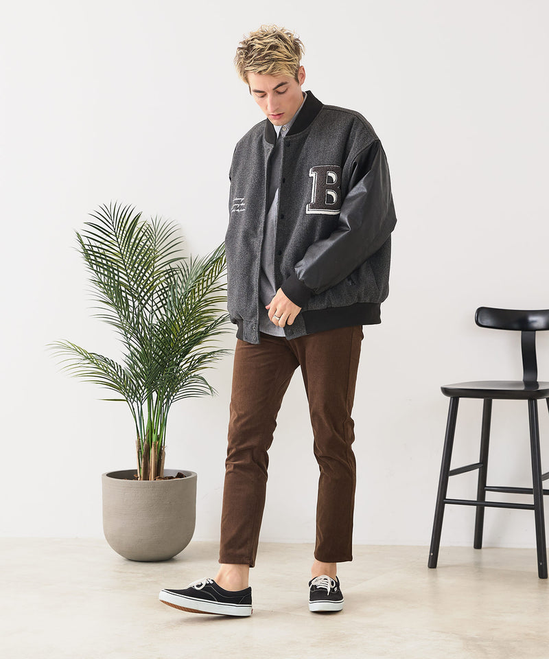 【BLUE STANDARD/ブルースタンダード】フェイクメルトン ワッペン 袖切り替えスタジャン アワードジャケット