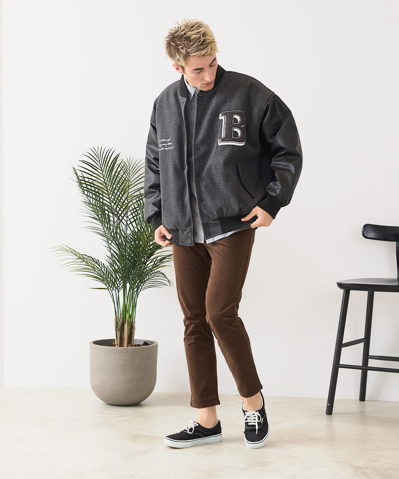 【BLUE STANDARD/ブルースタンダード】フェイクメルトン ワッペン 袖切り替えスタジャン アワードジャケット