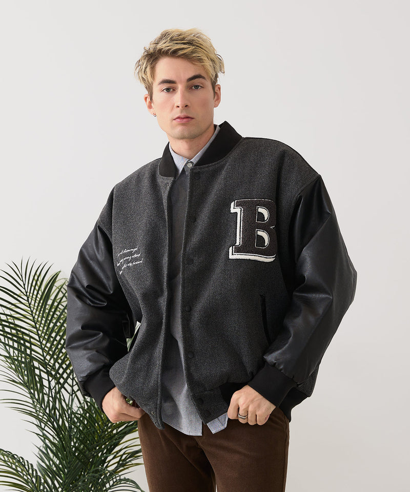 【BLUE STANDARD/ブルースタンダード】フェイクメルトン ワッペン 袖切り替えスタジャン アワードジャケット