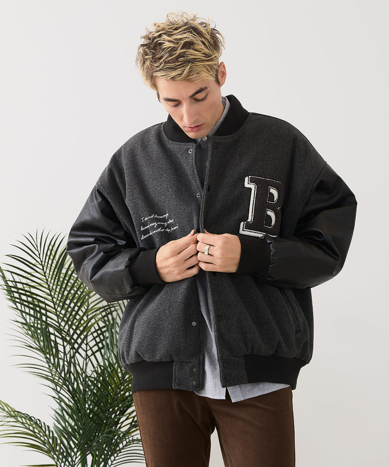 【BLUE STANDARD/ブルースタンダード】フェイクメルトン ワッペン 袖切り替えスタジャン アワードジャケット