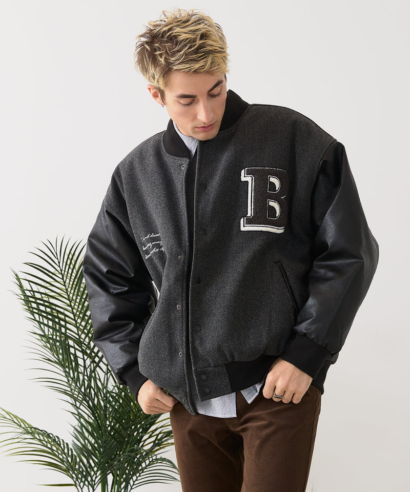 【BLUE STANDARD/ブルースタンダード】フェイクメルトン ワッペン 袖切り替えスタジャン アワードジャケット