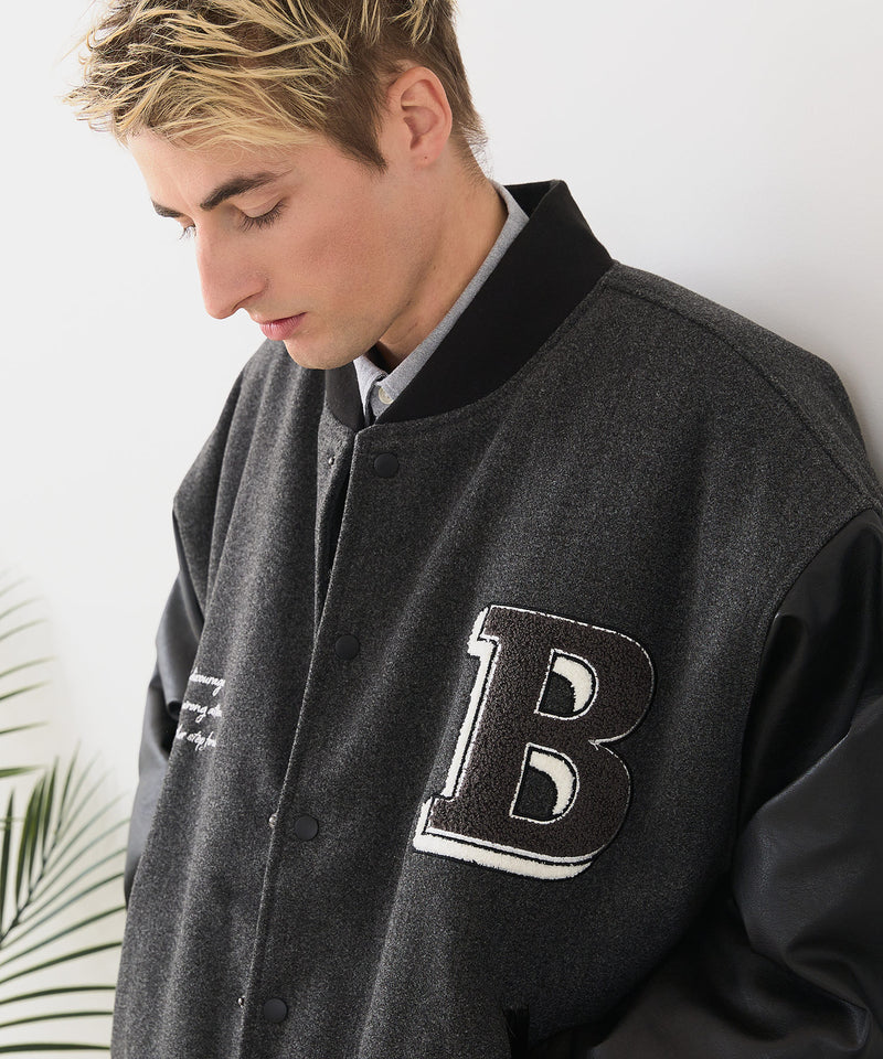 【BLUE STANDARD/ブルースタンダード】フェイクメルトン ワッペン 袖切り替えスタジャン アワードジャケット