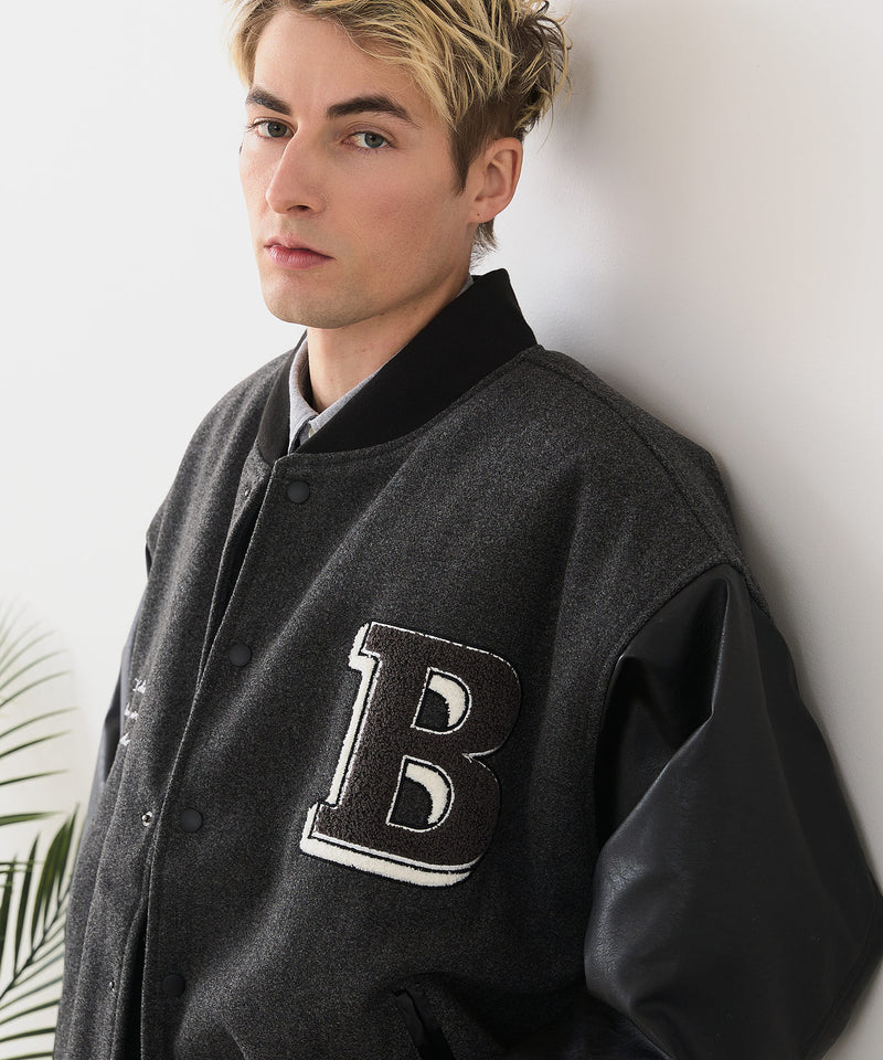 【BLUE STANDARD/ブルースタンダード】フェイクメルトン ワッペン 袖切り替えスタジャン アワードジャケット