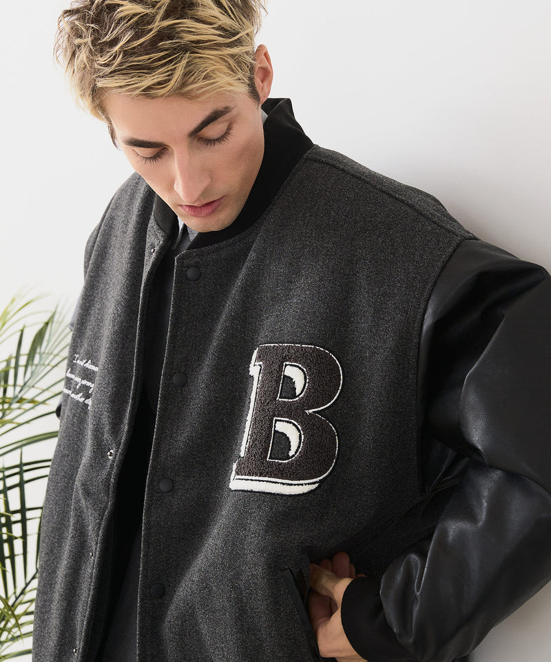 【BLUE STANDARD/ブルースタンダード】フェイクメルトン ワッペン 袖切り替えスタジャン アワードジャケット