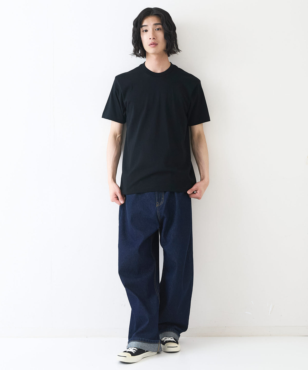 HANES/ヘインズ】【7.0oz 超厚手】KURO 先染めブラック クルーネックT