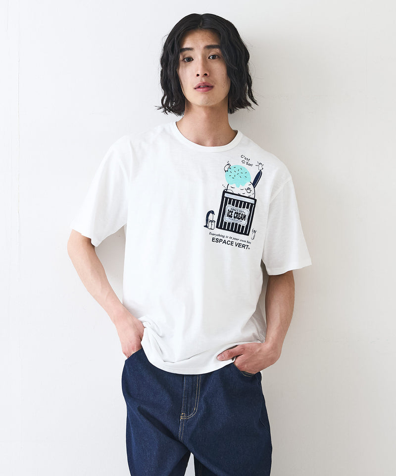 【Blue Standard/ブルースタンダード】スラブコットン アニマルプリント ポケット付Tシャツzo