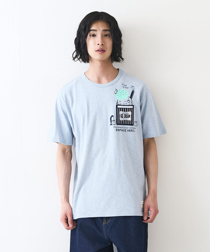 【Blue Standard/ブルースタンダード】スラブコットン アニマルプリント ポケット付Tシャツzo