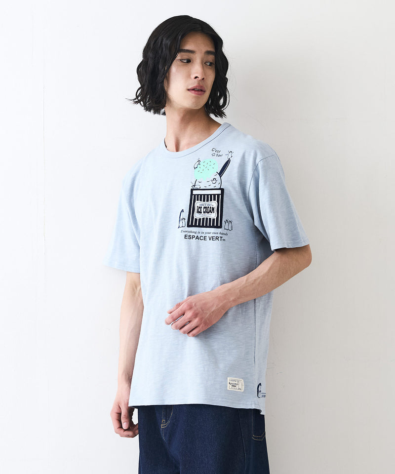 【Blue Standard/ブルースタンダード】スラブコットン アニマルプリント ポケット付Tシャツzo
