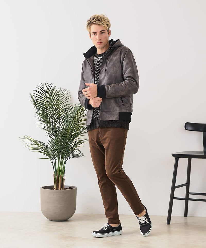 【BLUE STANDARD/ブルースタンダード】レザーライク 中綿フードジャケット