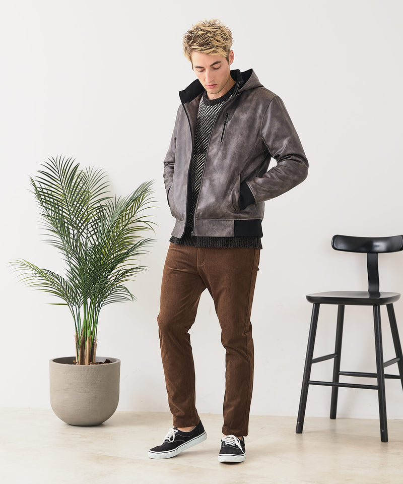 【BLUE STANDARD/ブルースタンダード】レザーライク 中綿フードジャケット