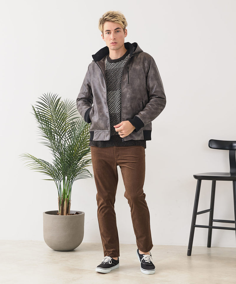 【BLUE STANDARD/ブルースタンダード】レザーライク 中綿フードジャケット