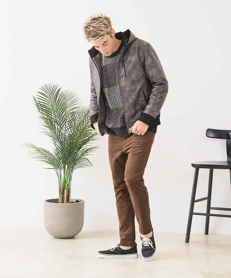 【BLUE STANDARD/ブルースタンダード】レザーライク 中綿フードジャケット