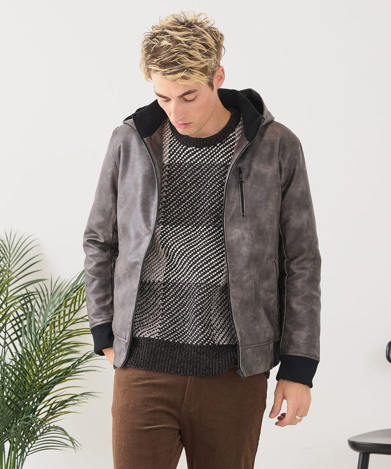 【BLUE STANDARD/ブルースタンダード】レザーライク 中綿フードジャケット