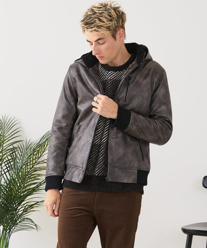 【BLUE STANDARD/ブルースタンダード】レザーライク 中綿フードジャケット