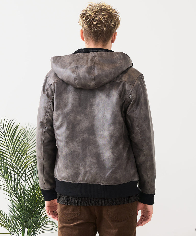 【BLUE STANDARD/ブルースタンダード】レザーライク 中綿フードジャケット