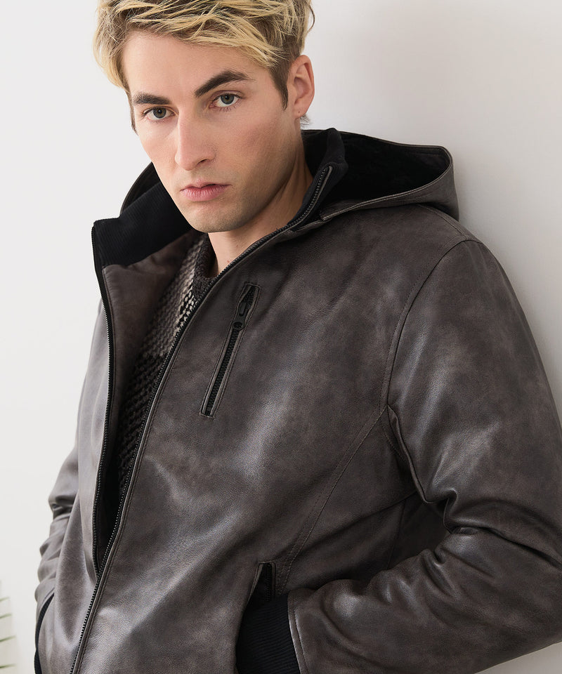 【BLUE STANDARD/ブルースタンダード】レザーライク 中綿フードジャケット