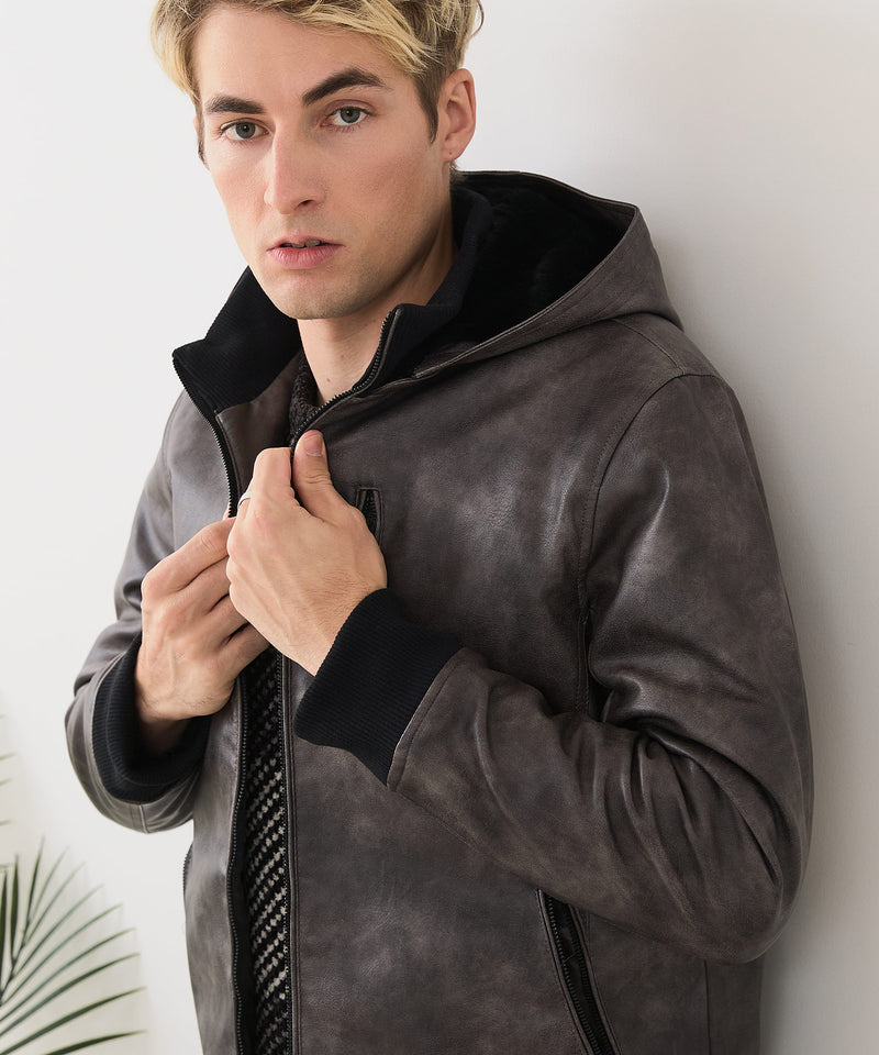 【BLUE STANDARD/ブルースタンダード】レザーライク 中綿フードジャケット