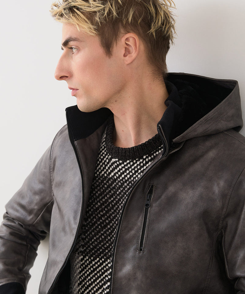 【BLUE STANDARD/ブルースタンダード】レザーライク 中綿フードジャケット