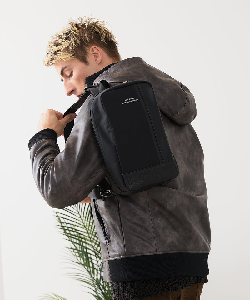 【BLUE STANDARD/ブルースタンダード】切り替え フェイクレザー ボディーバッグ