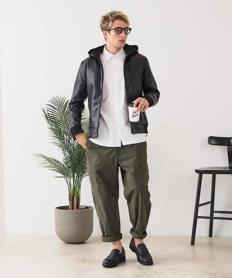 【BLUE STANDARD/ブルースタンダード】レザーライク 中綿フードジャケット