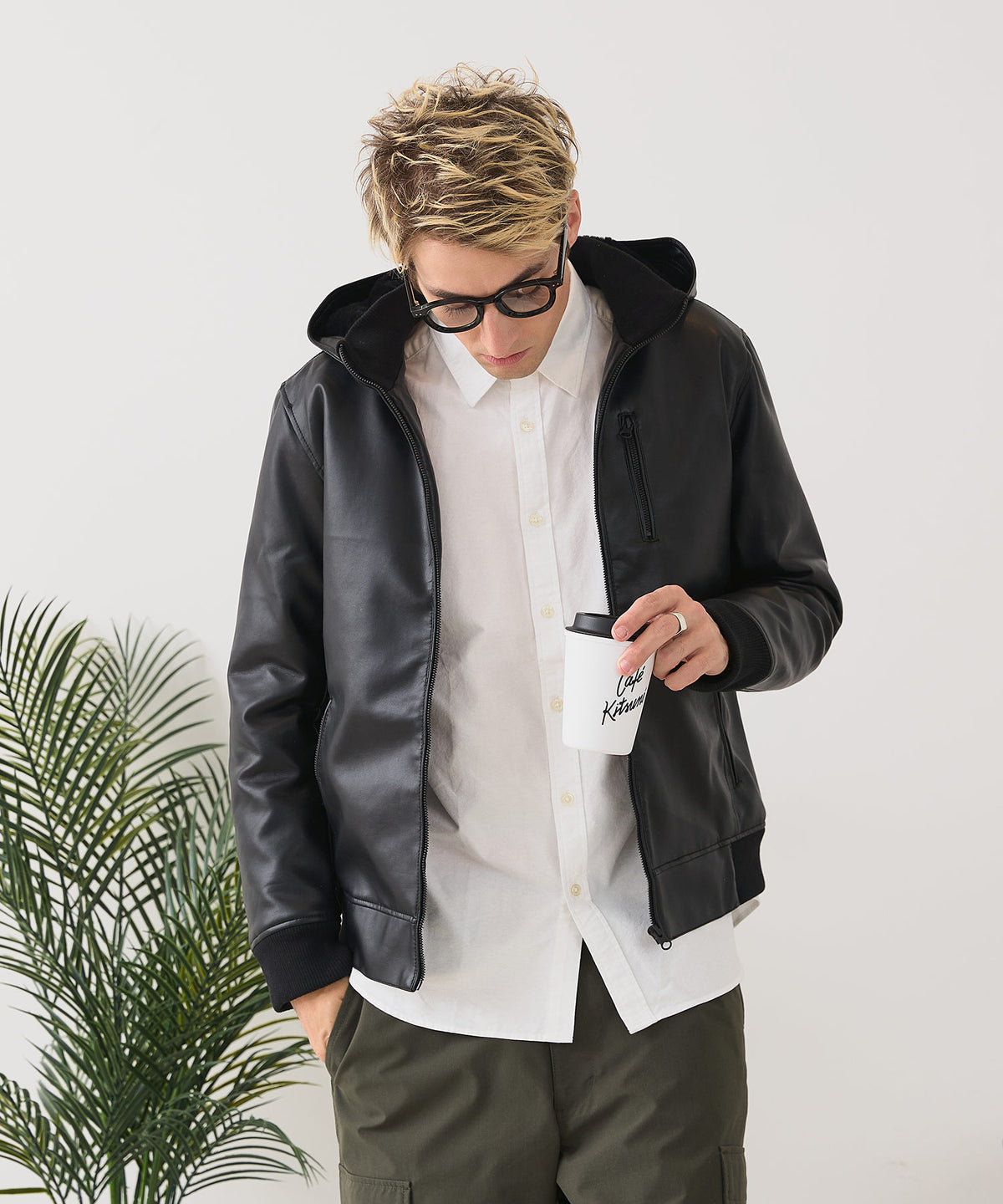 BLUE STANDARD/ブルースタンダード】レザーライク 中綿フードジャケット