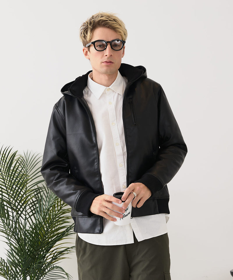 【BLUE STANDARD/ブルースタンダード】レザーライク 中綿フードジャケット