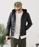 【BLUE STANDARD/ブルースタンダード】レザーライク 中綿フードジャケット