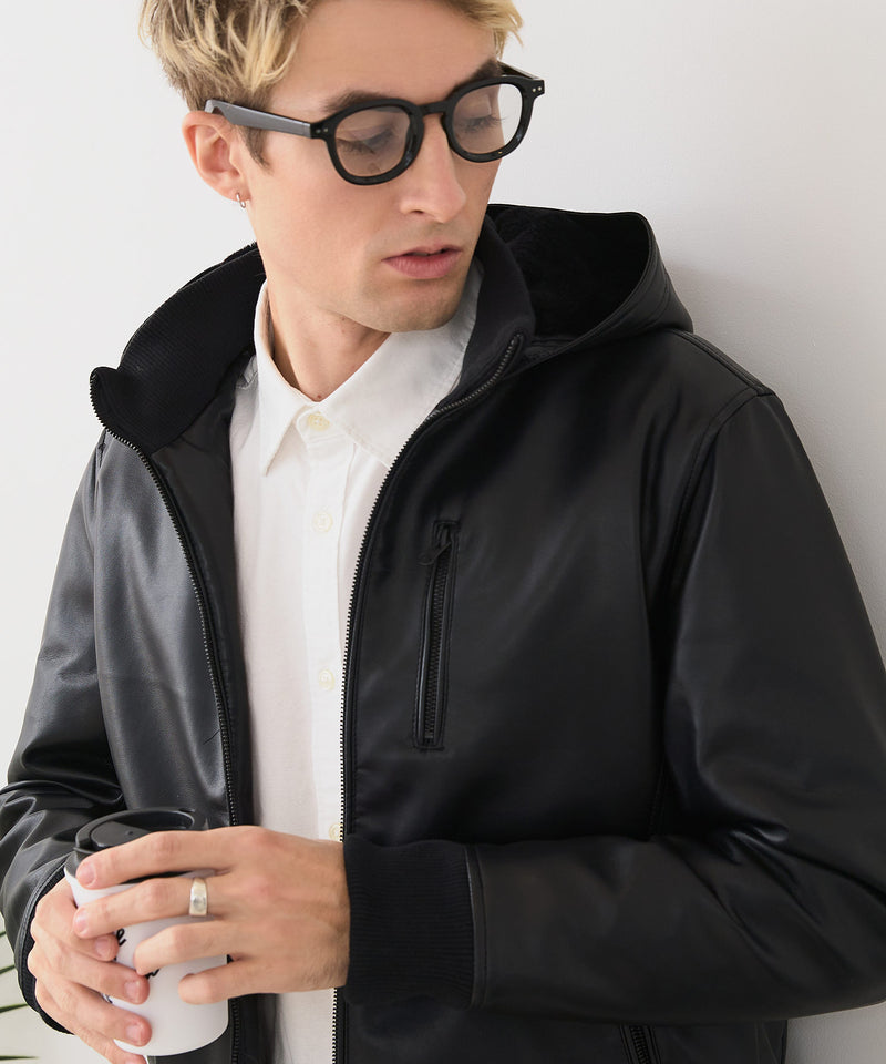 【BLUE STANDARD/ブルースタンダード】レザーライク 中綿フードジャケット