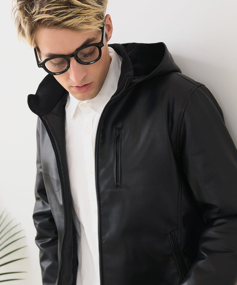 【BLUE STANDARD/ブルースタンダード】レザーライク 中綿フードジャケット