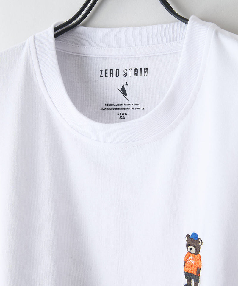 【汗染みの目立ちにくいTシャツ ZEROSTAIN/ゼロステイン】アニマル胸ワンポイント刺繍 ビッグシルエット ロンT 防汚 ＵＶカット
