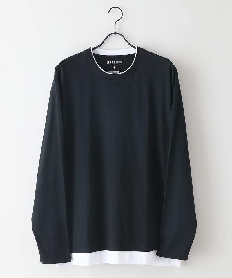 【汗染みの目立ちにくいTシャツ ZEROSTAIN/ゼロステイン】フェイクレイヤードＢＩＧロンＴ 防汚 ＵＶカット