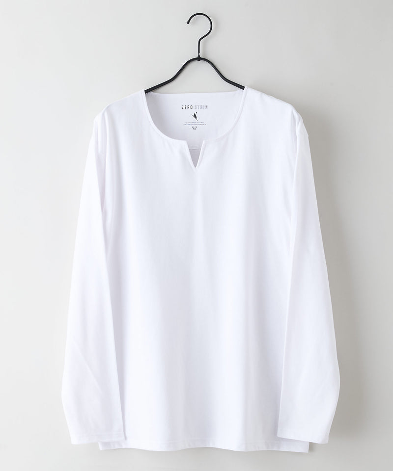 【汗染みの目立ちにくいTシャツ ZEROSTAIN/ゼロステイン】キーネック ロンT 防汚 ＵＶカット