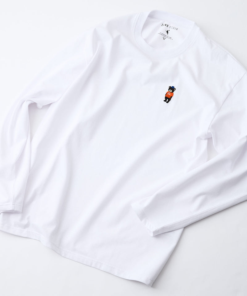 【汗染みの目立ちにくいTシャツ ZEROSTAIN/ゼロステイン】アニマル胸ワンポイント刺繍 ビッグシルエット ロンT 防汚 ＵＶカット