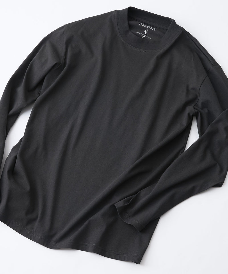 【汗染みの目立ちにくいTシャツ ZEROSTAIN /ゼロステイン】モックネック ロンT 防汚 ＵＶカット