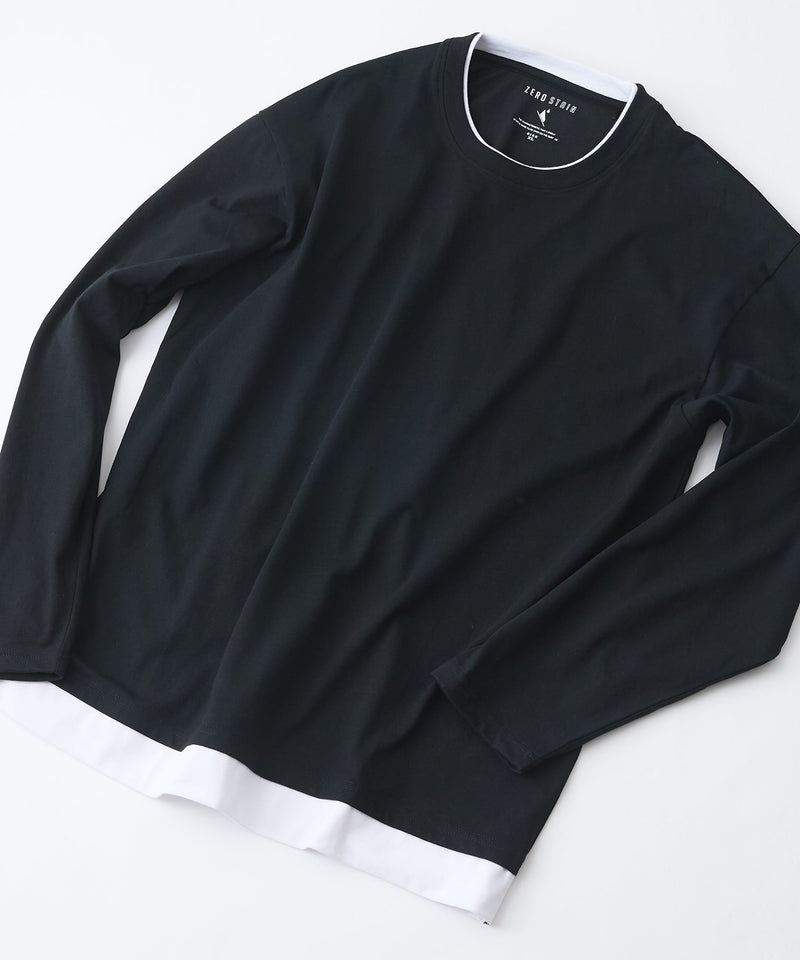 【汗染みの目立ちにくいTシャツ ZEROSTAIN/ゼロステイン】フェイクレイヤードＢＩＧロンＴ 防汚 ＵＶカット