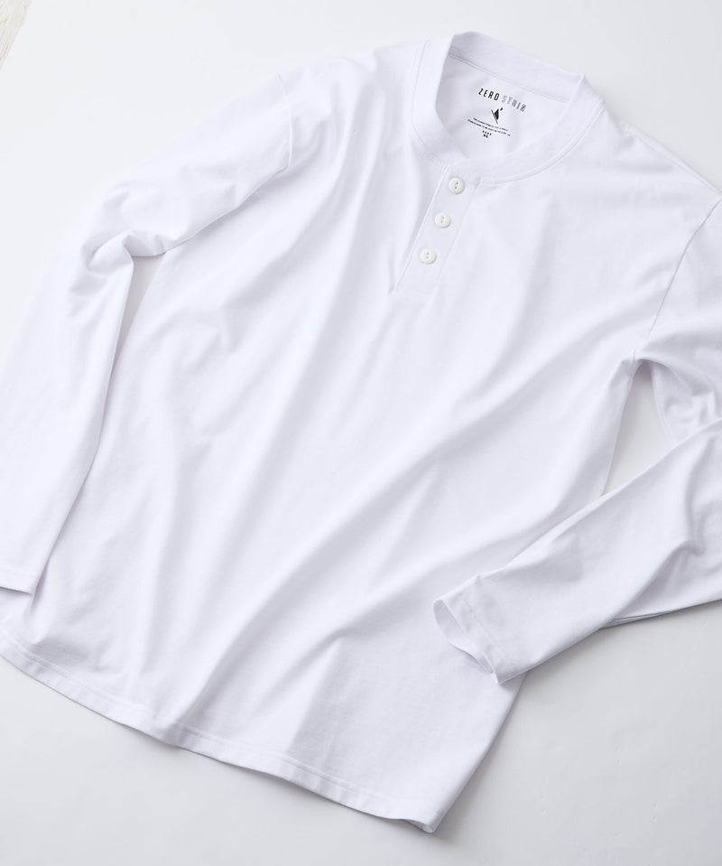 【汗染みの目立ちにくいTシャツ ZEROSTAIN/ゼロステイン】ヘンリーネック ロンT 防汚 ＵＶカット