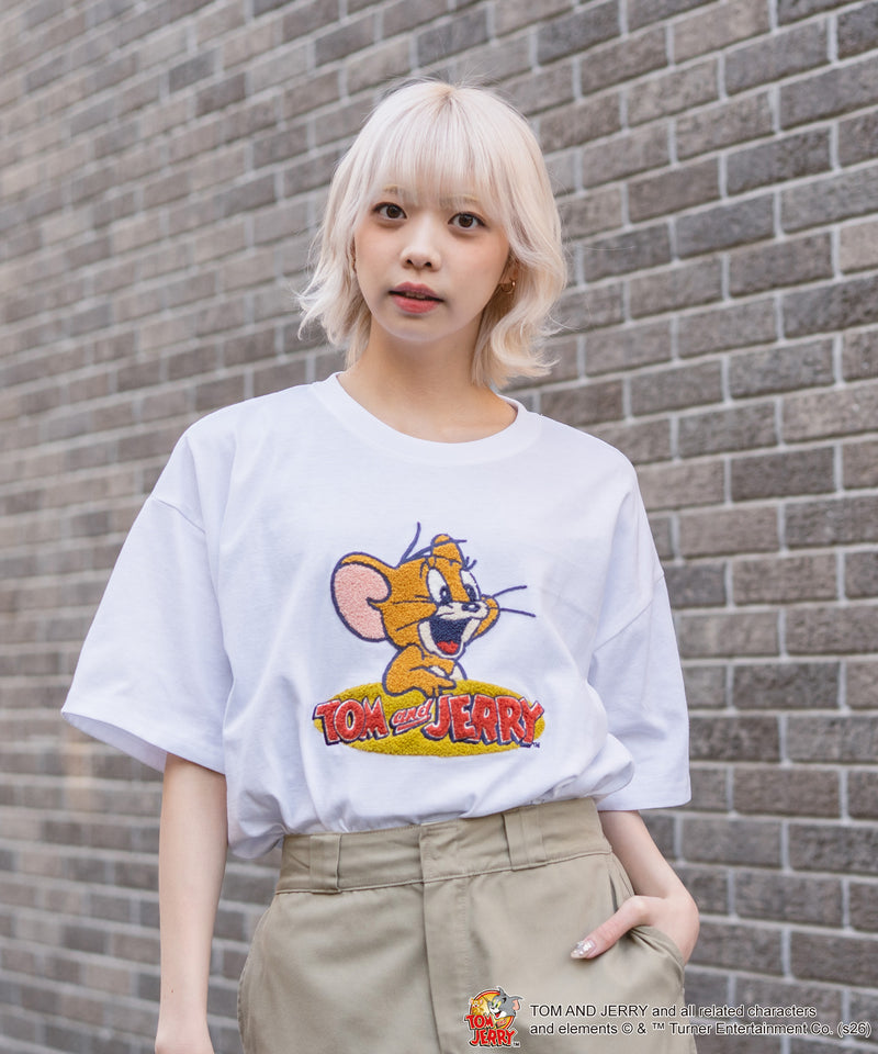 TOM＆JERRY/トムとジェリー】フロントサガラ刺繍 半袖Tシャツ ルーズ