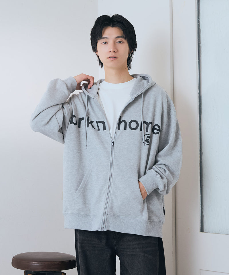 【BRKNHOME/ブロークンホーム】カレッジロゴ プリント フルジップ スウェットパーカー