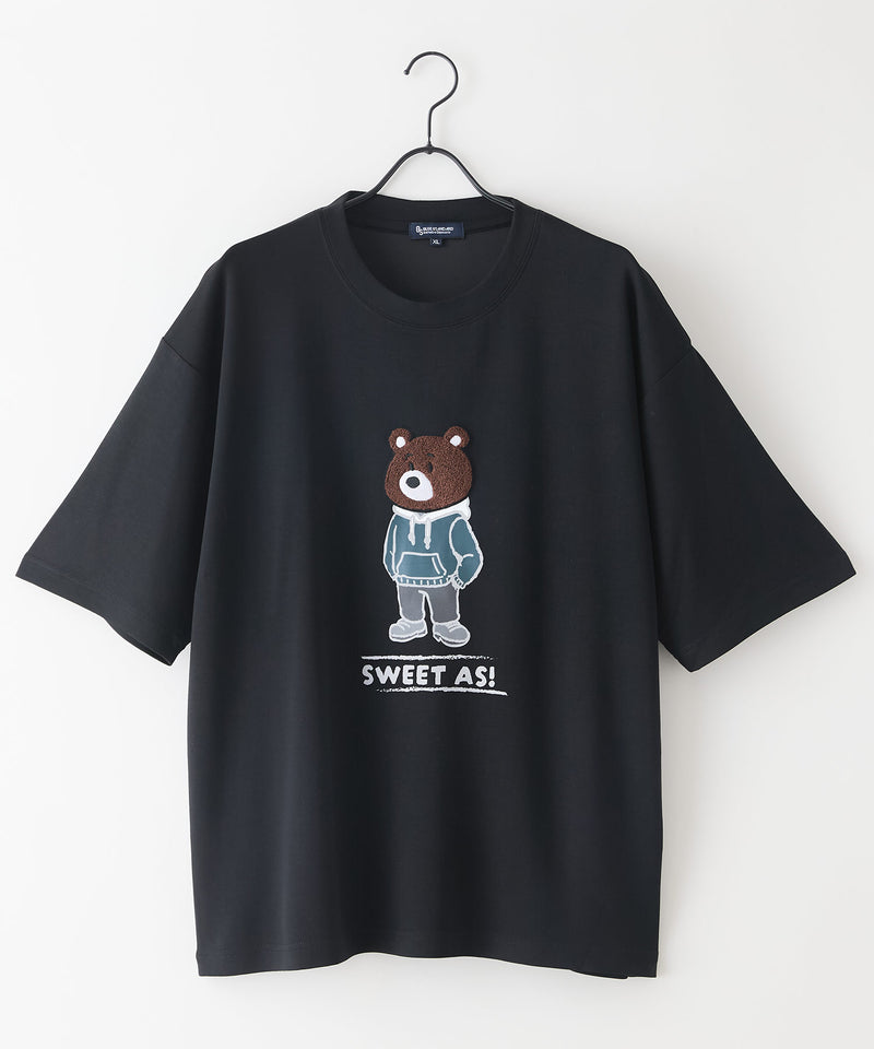 接触冷感 COOLスムース 部分刺繍 プリント リラックスシルエットTシャツ【Blue Standard/ブルースタンダード】