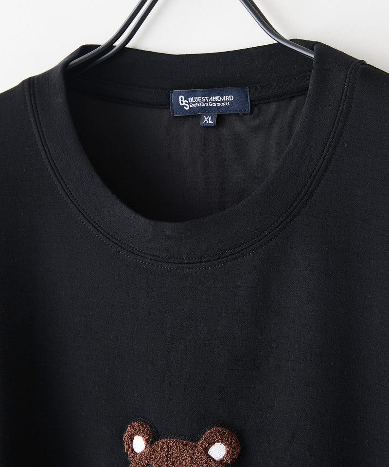 接触冷感 COOLスムース 部分刺繍 プリント リラックスシルエットTシャツ【Blue Standard/ブルースタンダード】