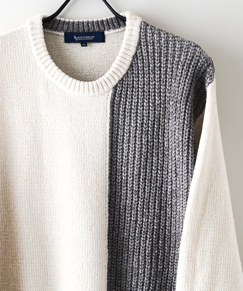 【BLUE STANDARD/ブルースタンダード】モール切り替えニット セーター 冬服 防寒 暖服