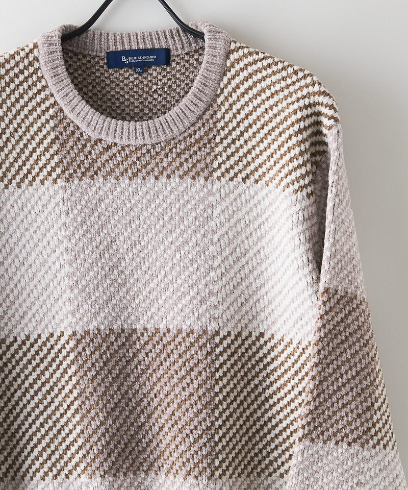 【BLUE STANDARD/ブルースタンダード】モールチェックニット セーター 冬服 防寒 暖服